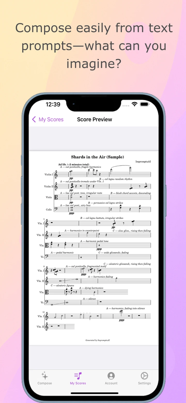 Generated ImpromptuAI string score titled Shards in the Air